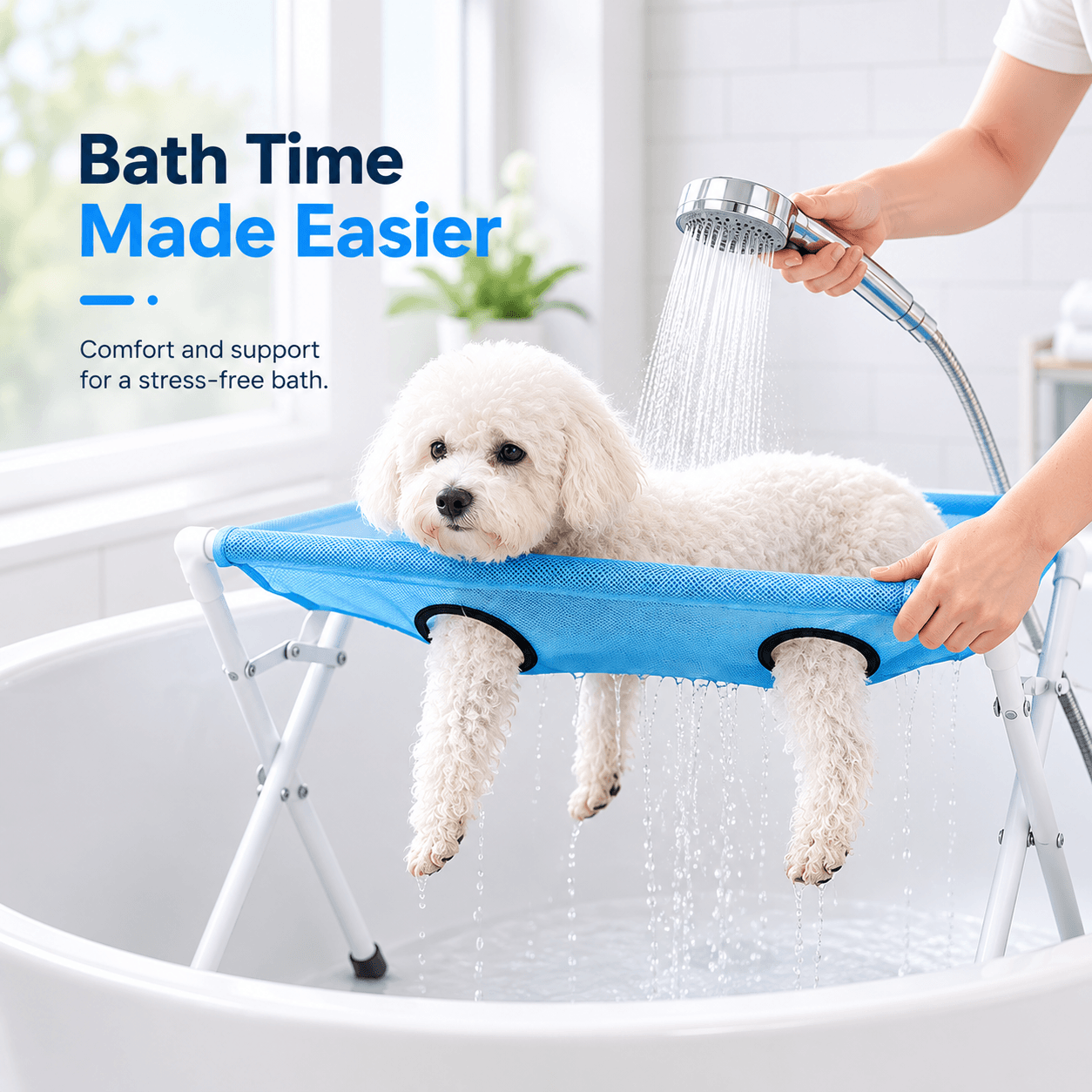 Foldable Pet Grooming Hammock Stand for Cats & Dogs