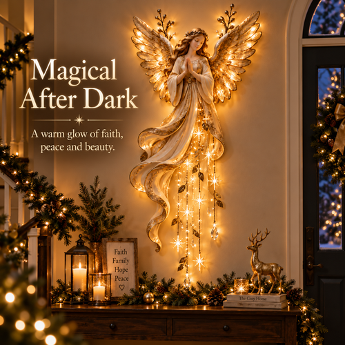 👼✨ Guardian Angel Starfall Cascade™ – Lighted Faith & Blessing Christmas Wall Decor