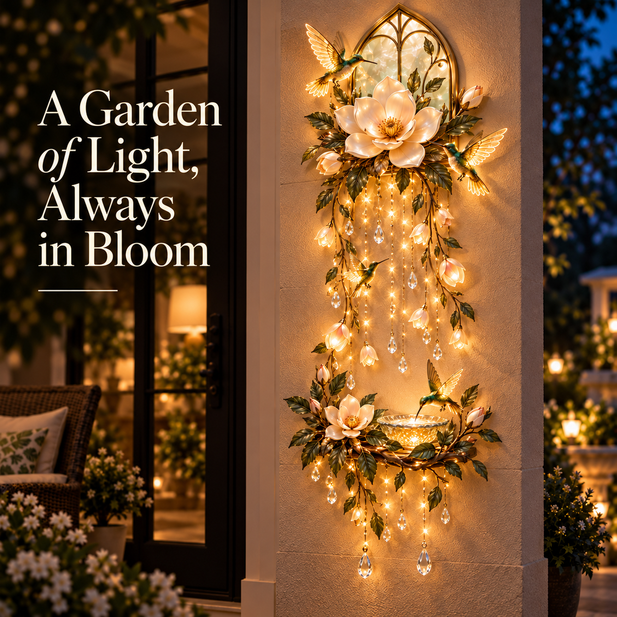 🐦Last Day 49% OFF🪷Moonlit Magnolia™ Hummingbird Lightfall Wall Décor – A Garden That Glows Day & Night