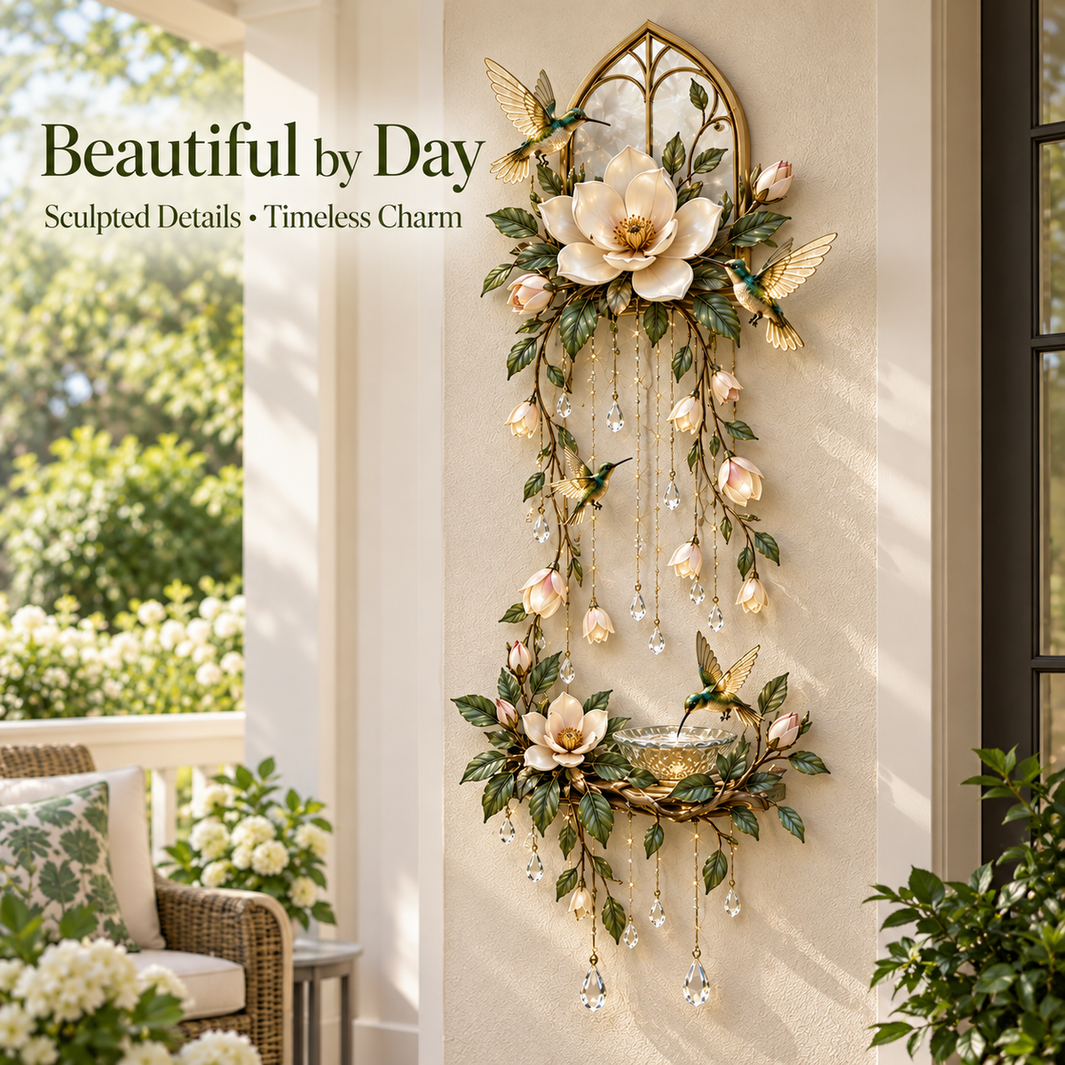 🐦Last Day 49% OFF🪷Moonlit Magnolia™ Hummingbird Lightfall Wall Décor – A Garden That Glows Day & Night