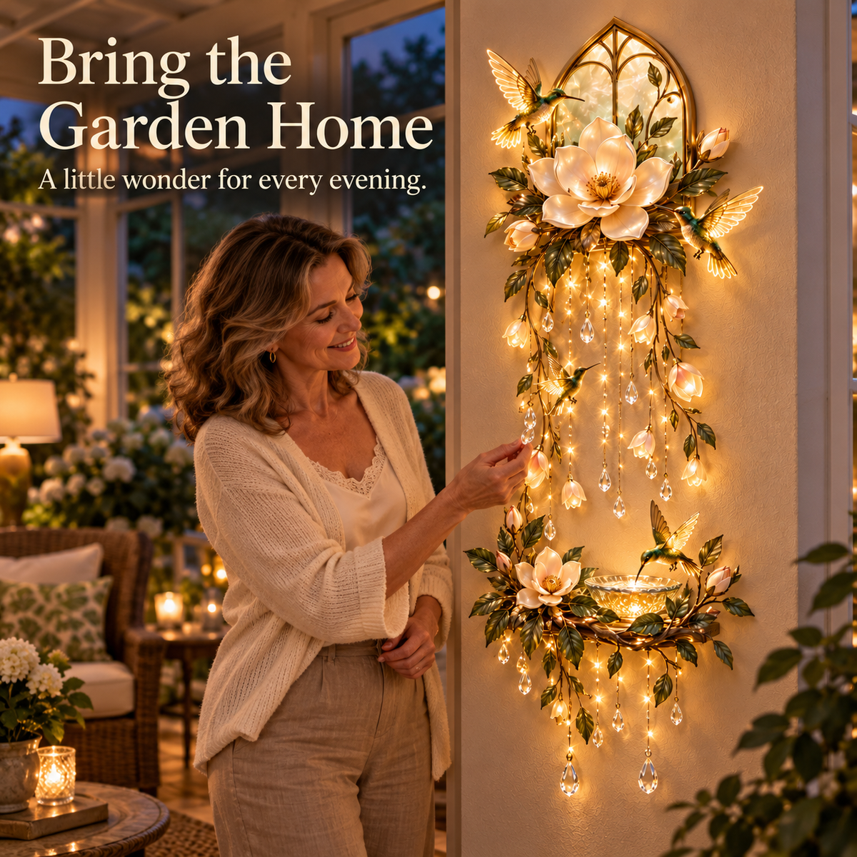 🐦Last Day 49% OFF🪷Moonlit Magnolia™ Hummingbird Lightfall Wall Décor – A Garden That Glows Day & Night