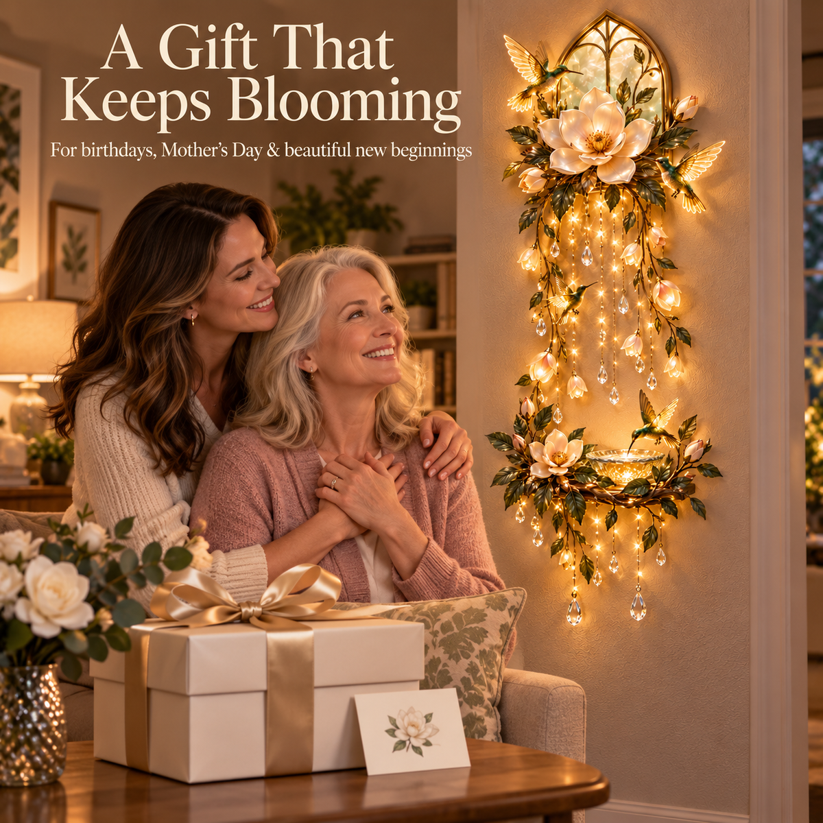 🐦Last Day 49% OFF🪷Moonlit Magnolia™ Hummingbird Lightfall Wall Décor – A Garden That Glows Day & Night