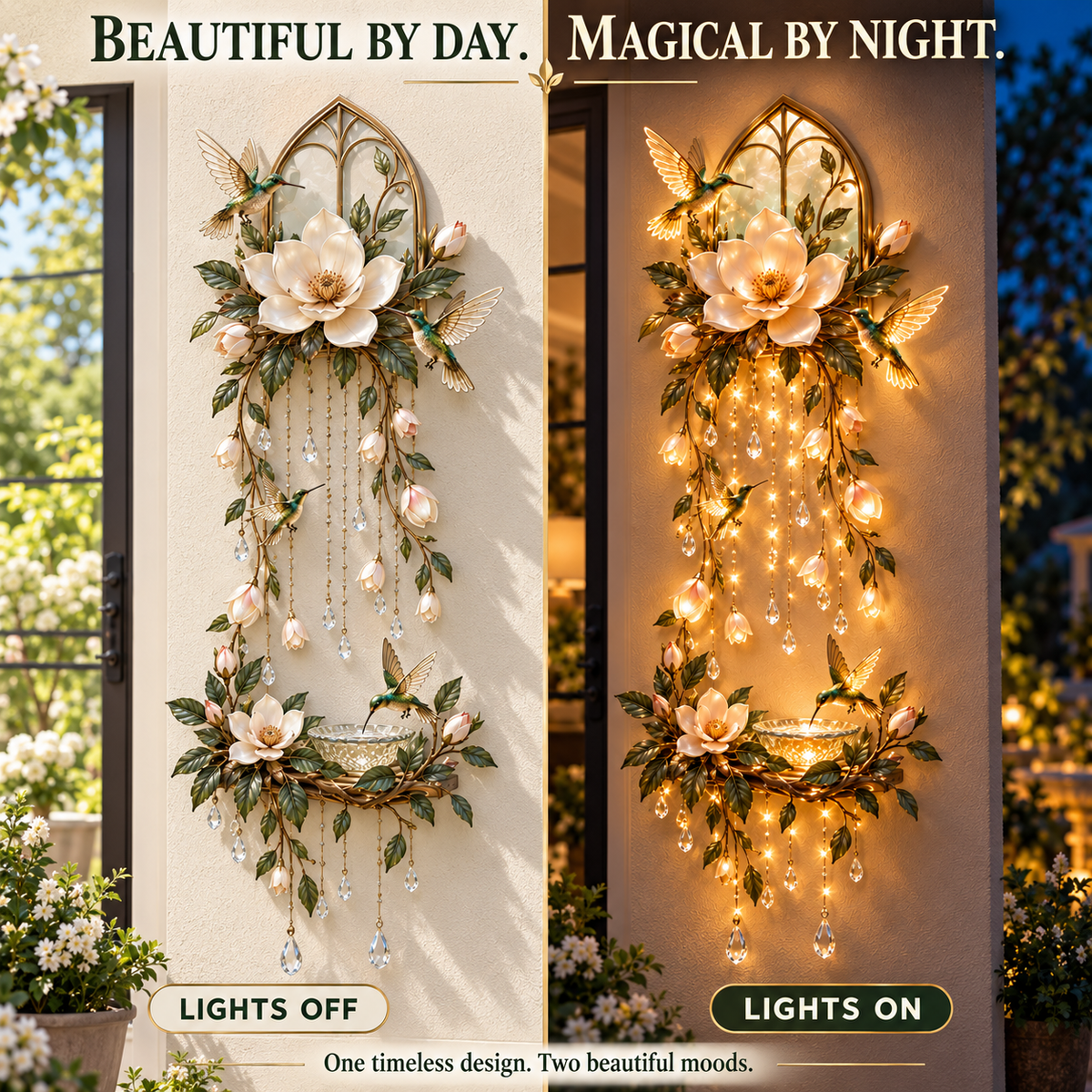 🐦Last Day 49% OFF🪷Moonlit Magnolia™ Hummingbird Lightfall Wall Décor – A Garden That Glows Day & Night