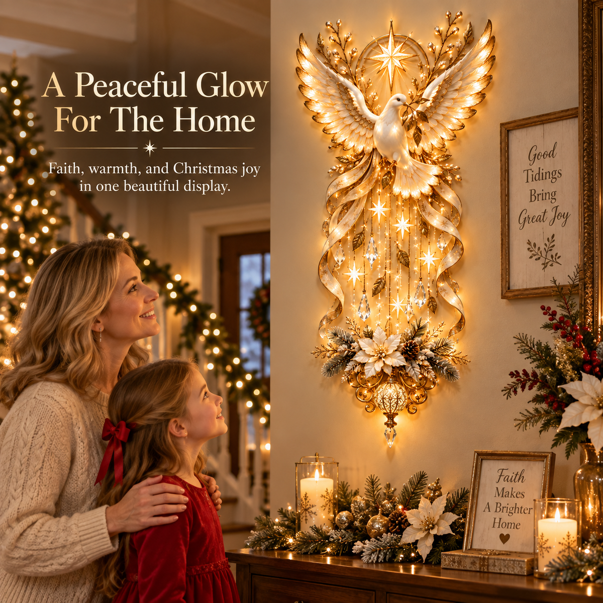 🔥Hot Sale 49% OFF✨ Celestial Dove Blessing Wall Light — Bring Peace, Hope & Christmas Joy Home 🕊️🎄