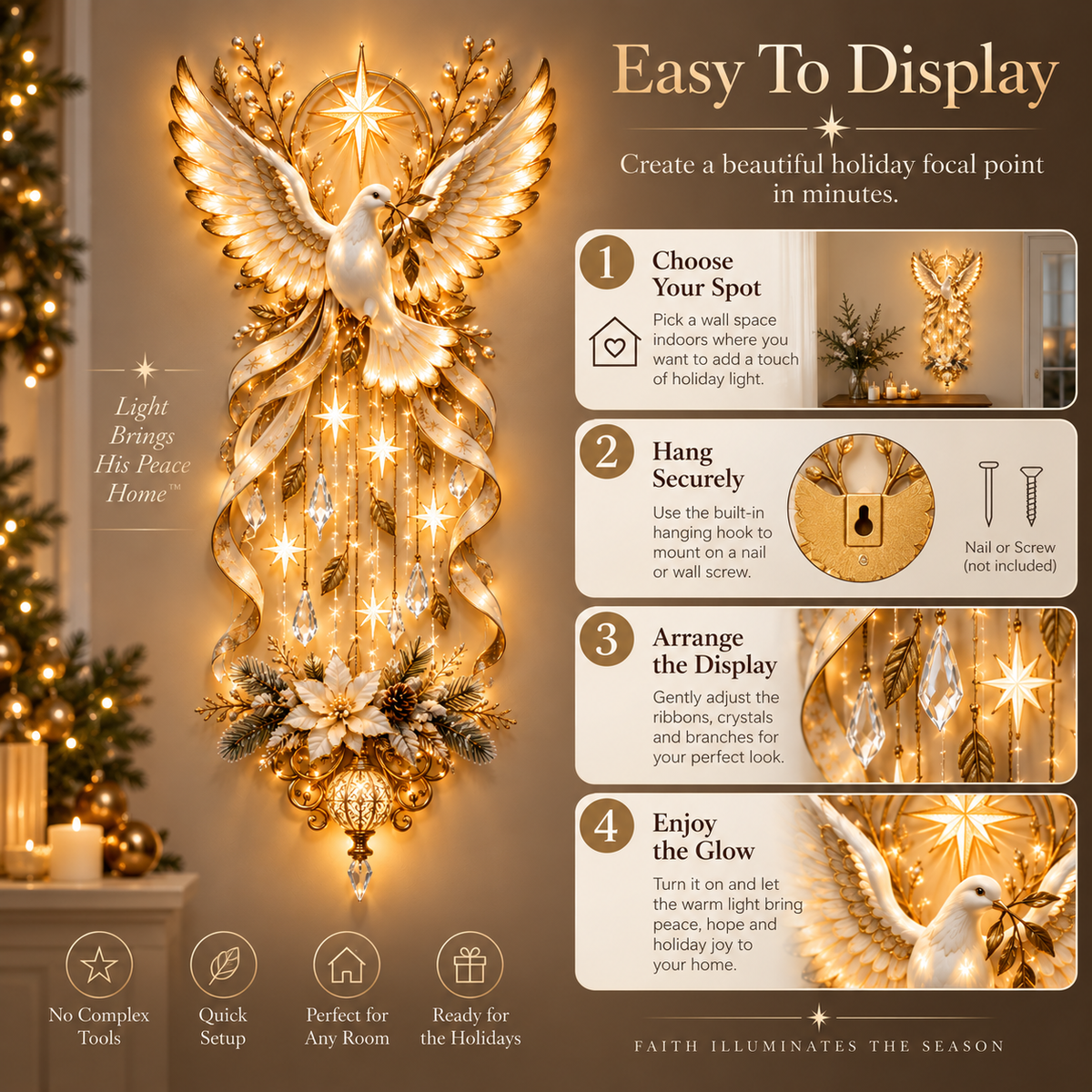 🔥Hot Sale 49% OFF✨ Celestial Dove Blessing Wall Light — Bring Peace, Hope & Christmas Joy Home 🕊️🎄