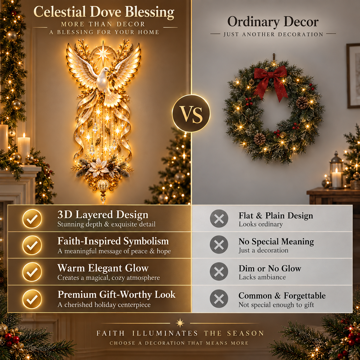 🔥Hot Sale 49% OFF✨ Celestial Dove Blessing Wall Light — Bring Peace, Hope & Christmas Joy Home 🕊️🎄