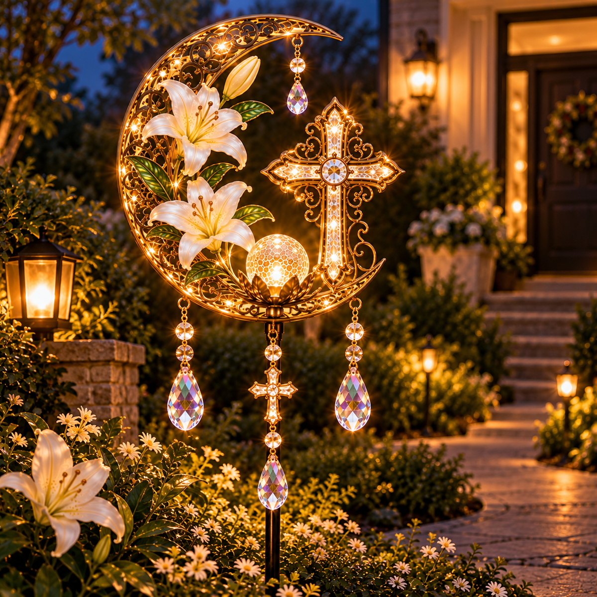 🔥Last Day 49% OFF🔥Cross & Lily Solar Garden Light™ | Christian Faith Garden Stake ✝️✨