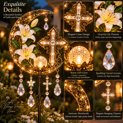 🔥Last Day 49% OFF🔥Cross & Lily Solar Garden Light™ | Christian Faith Garden Stake ✝️✨