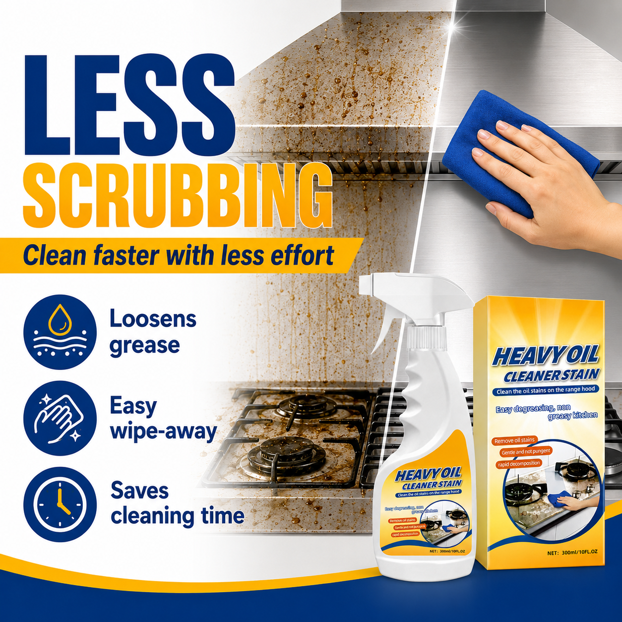 Less scrubbing kitchen grease cleaner