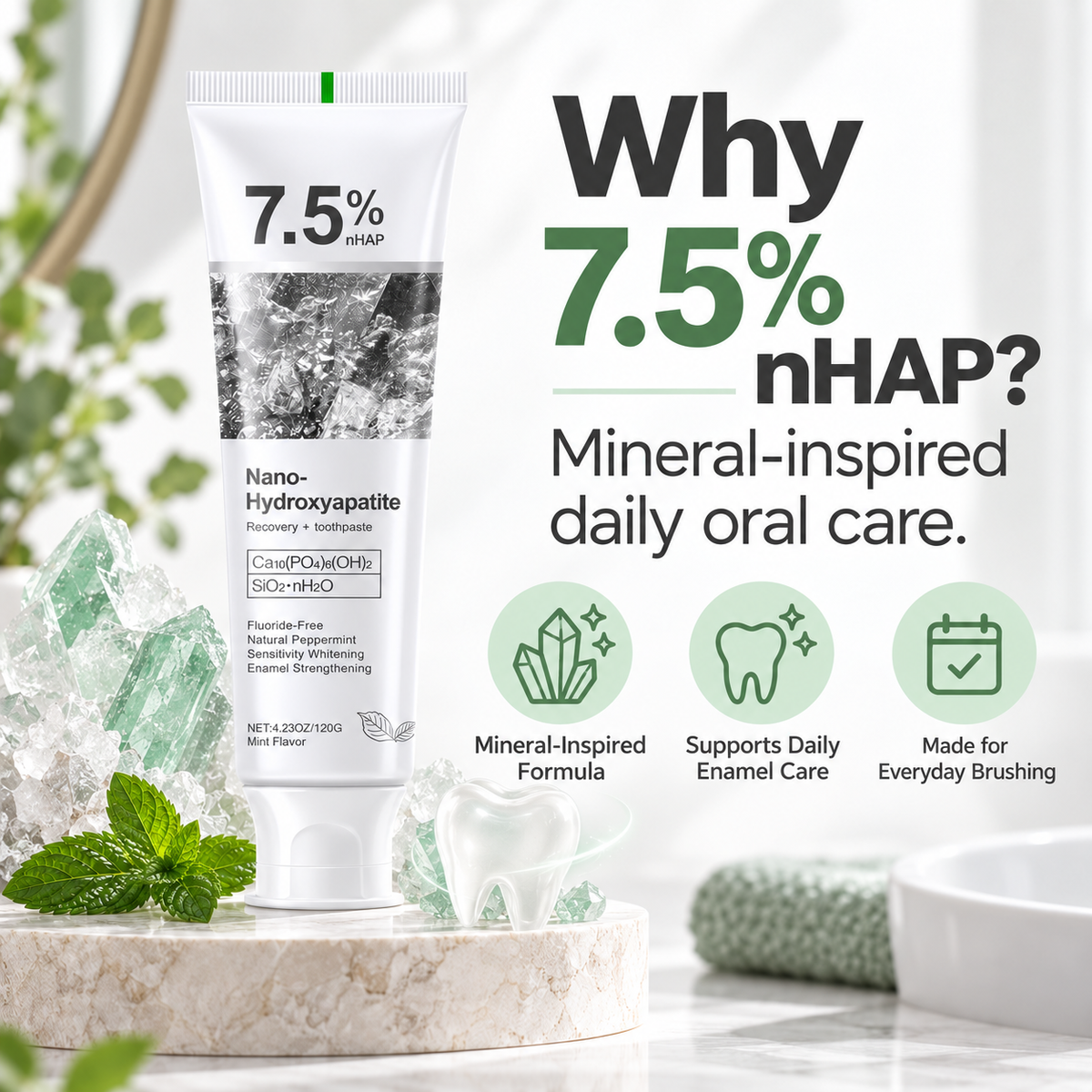 7.5 percent nano hydroxyapatite toothpaste mineral-inspired daily oral care