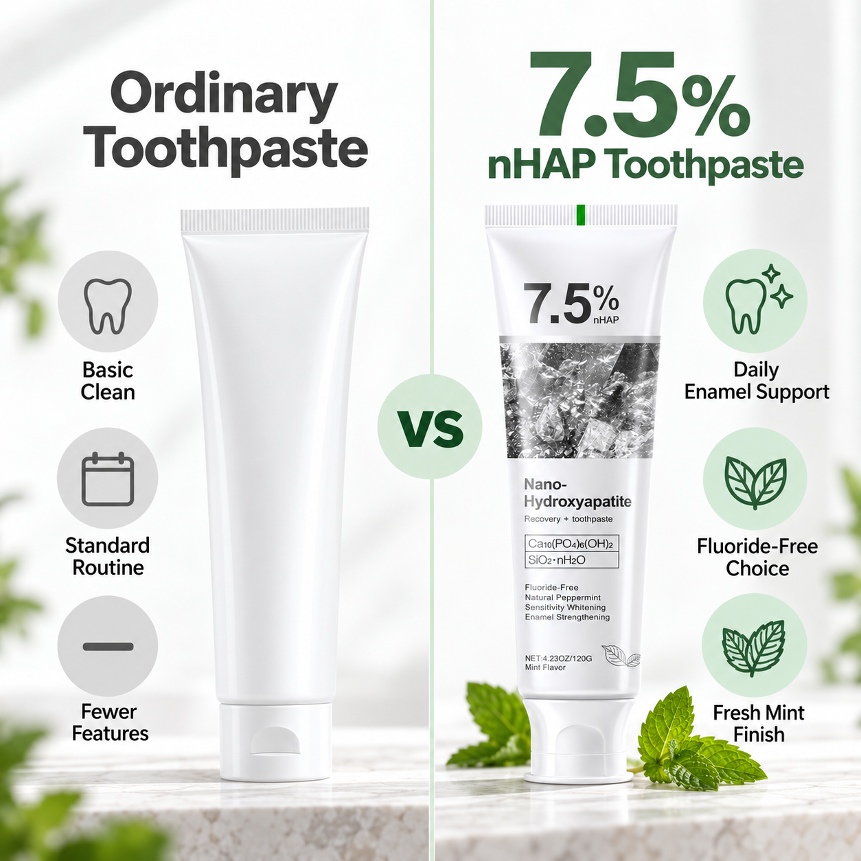 Ordinary toothpaste compared with 7.5 percent nHAP toothpaste