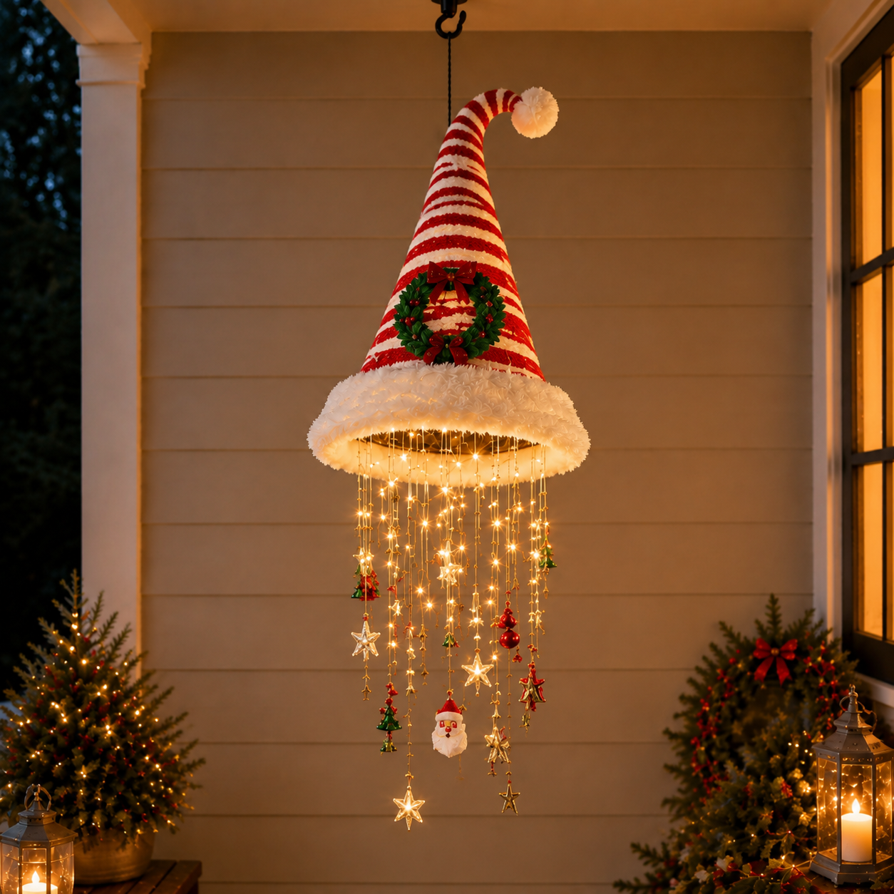 🎅 Lighted Santa Hat Hanging Chandelier 🎄 | 3 Styles Warm LED Christmas String Light | Indoor Outdoor Porch Holiday Decor Gift