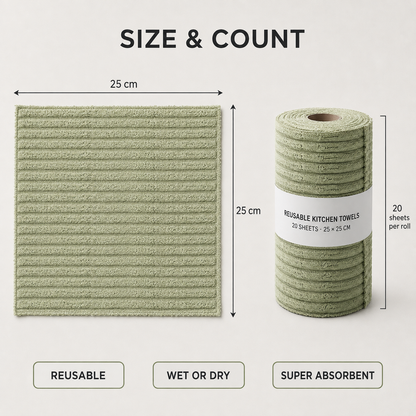 🌿 Reusable Bamboo Kitchen Towels – Tear, Wipe, Wash & Use Again⏳