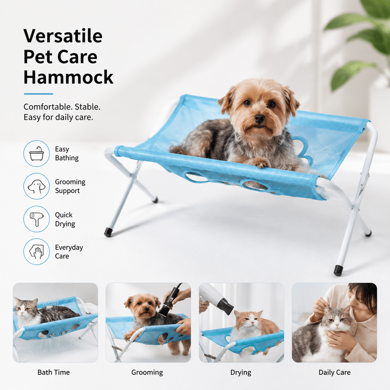 Foldable Pet Grooming Hammock Stand for Cats & Dogs