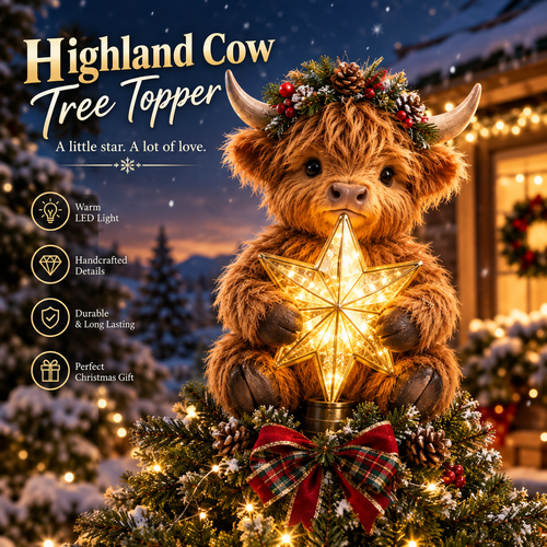 🐮🎄Baby Highland Cow Glowing Star Tree Topper✨✨