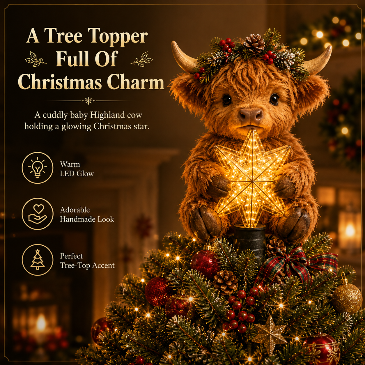 🐮🎄Baby Highland Cow Glowing Star Tree Topper✨✨