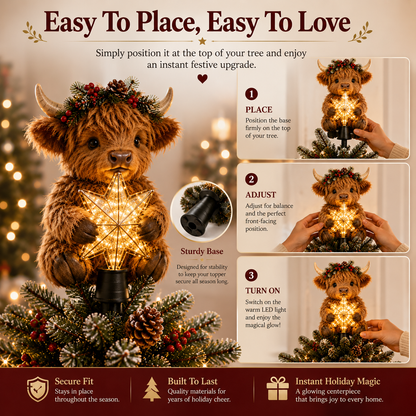 🐮🎄Baby Highland Cow Glowing Star Tree Topper✨✨
