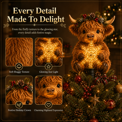 🐮🎄Baby Highland Cow Glowing Star Tree Topper✨✨