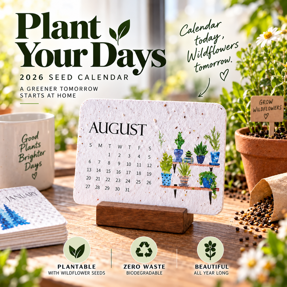 🌱Eco-Friendly Plantable “Timeless” Seed Calendar 2027🍀