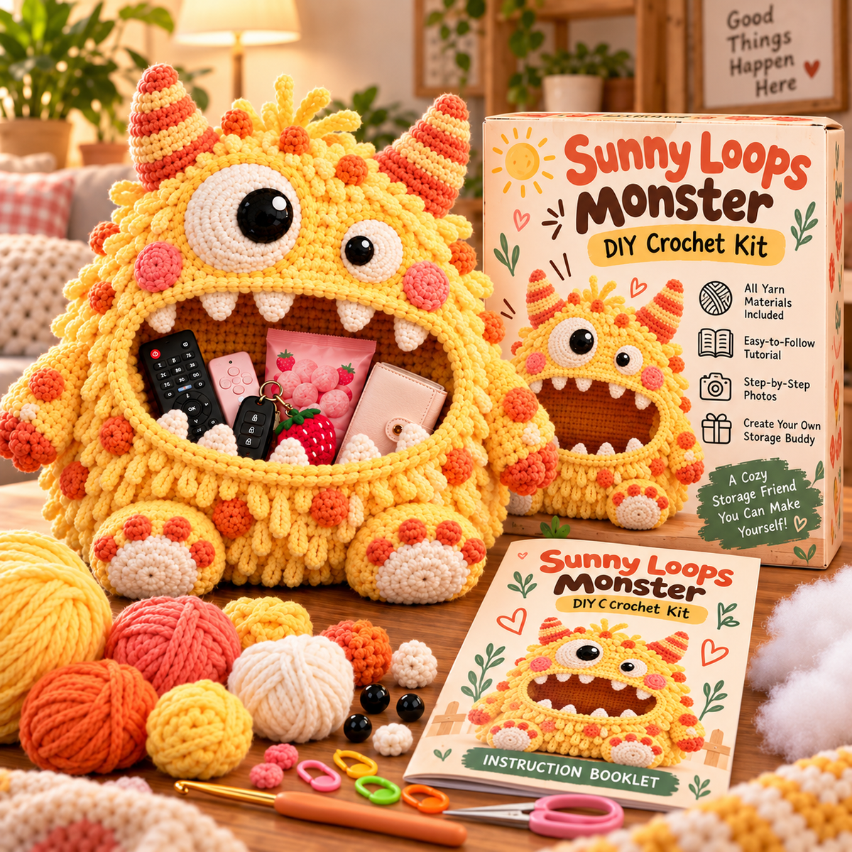 🔥 Last Day 49% OFF-Clutter Munchers Hungry Monster DIY Crochet Storage Buddies 👾🧶