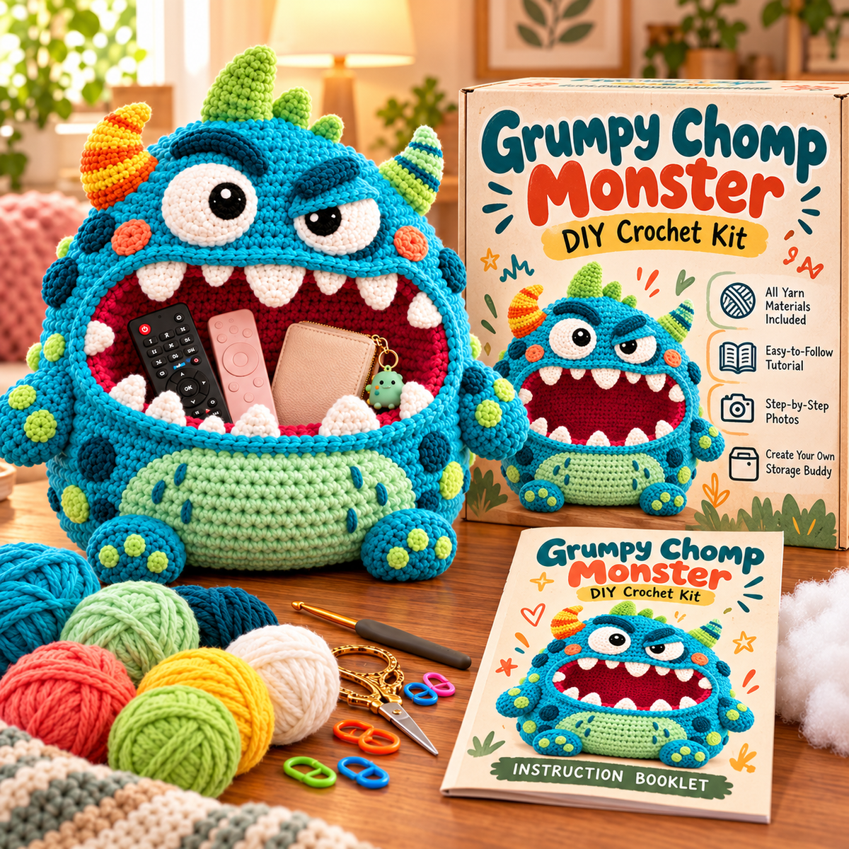 🔥 Last Day 49% OFF-Clutter Munchers Hungry Monster DIY Crochet Storage Buddies 👾🧶