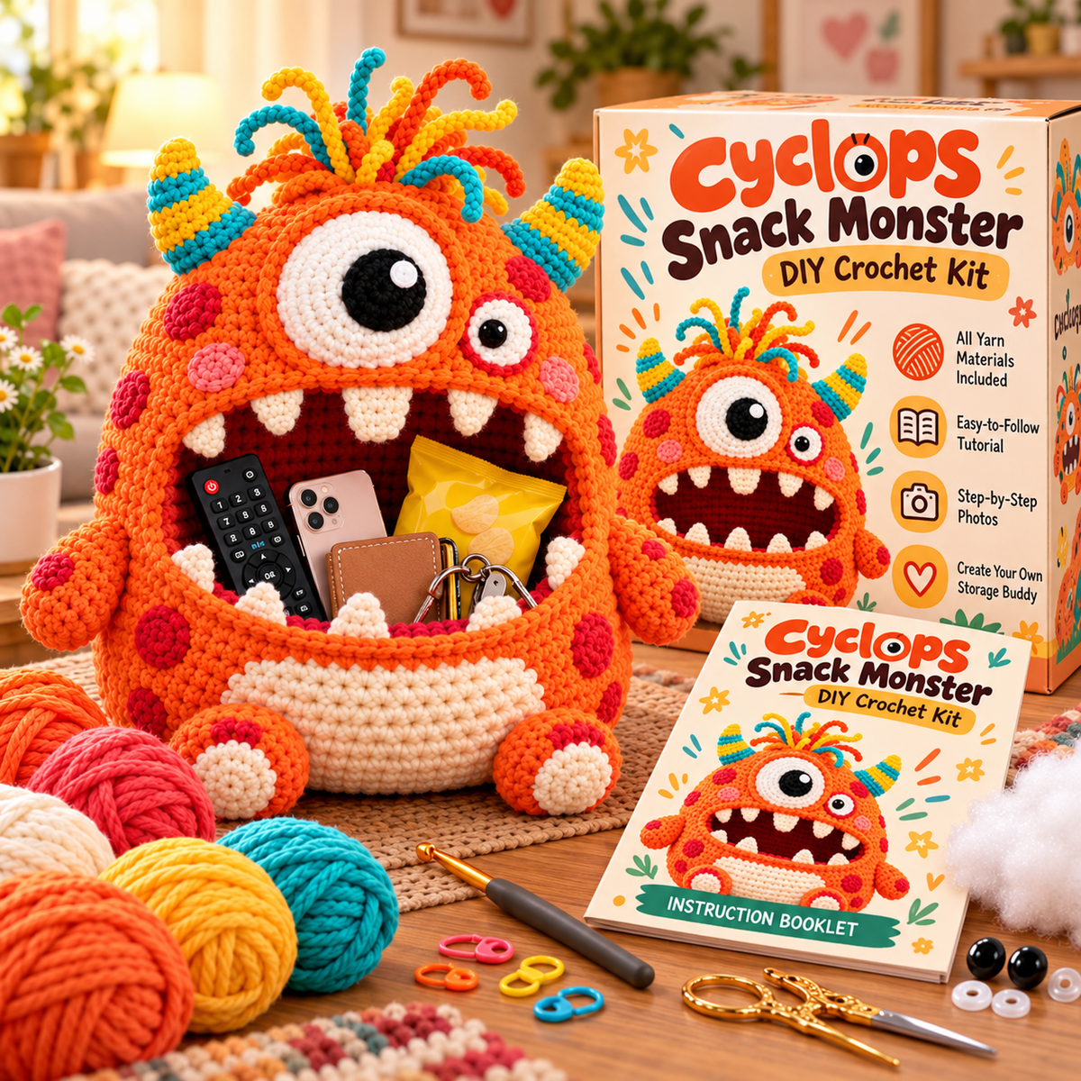 🔥 Last Day 49% OFF-Clutter Munchers Hungry Monster DIY Crochet Storage Buddies 👾🧶