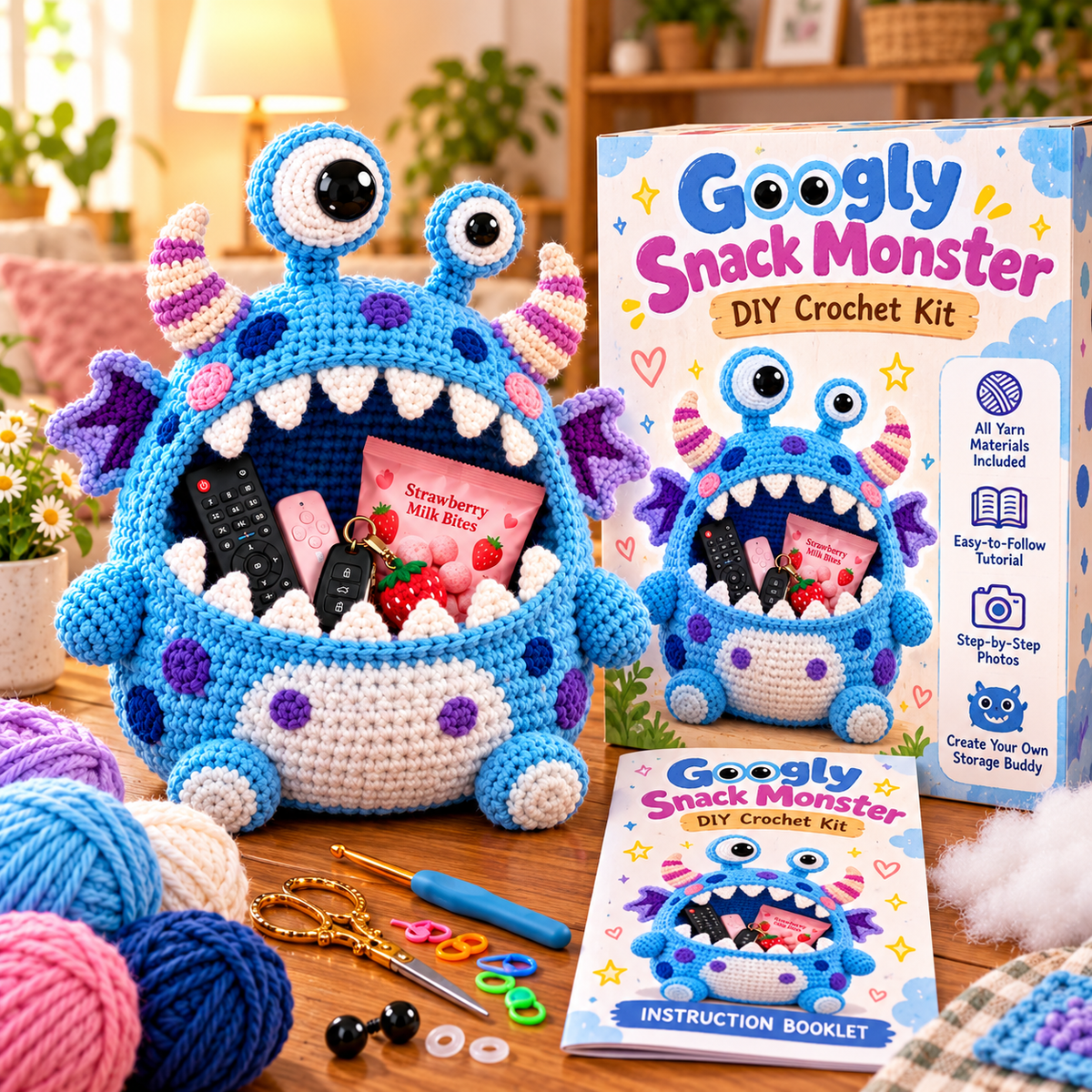 🔥 Last Day 49% OFF-Clutter Munchers Hungry Monster DIY Crochet Storage Buddies 👾🧶