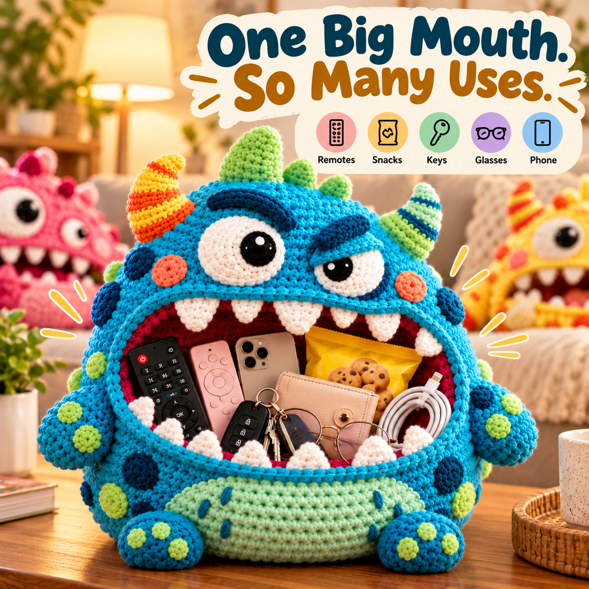 🔥 Last Day 49% OFF-Clutter Munchers Hungry Monster DIY Crochet Storage Buddies 👾🧶