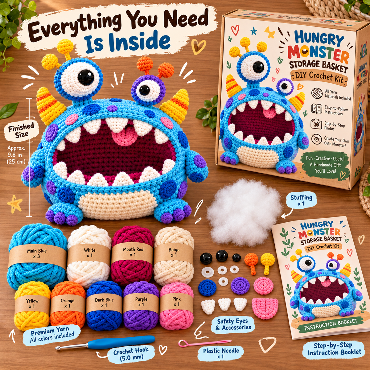 🔥 Last Day 49% OFF-Clutter Munchers Hungry Monster DIY Crochet Storage Buddies 👾🧶