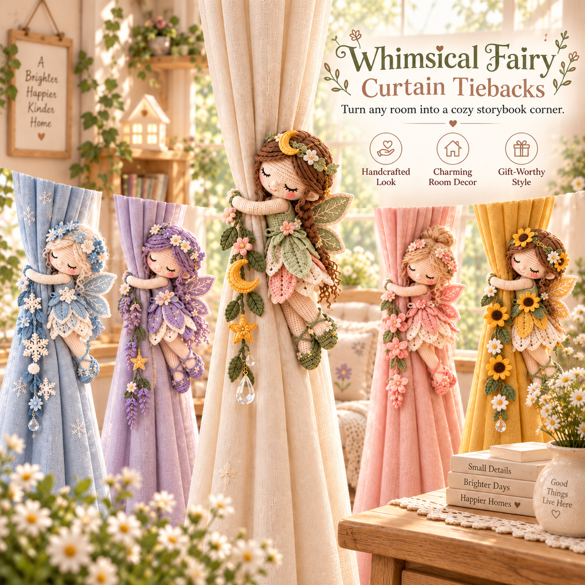 🧚✨ Fairy Hug Crochet Curtain Tiebacks – Whimsical Fairy Window Decor, Handmade Charm & Unique Gift Idea 🎁