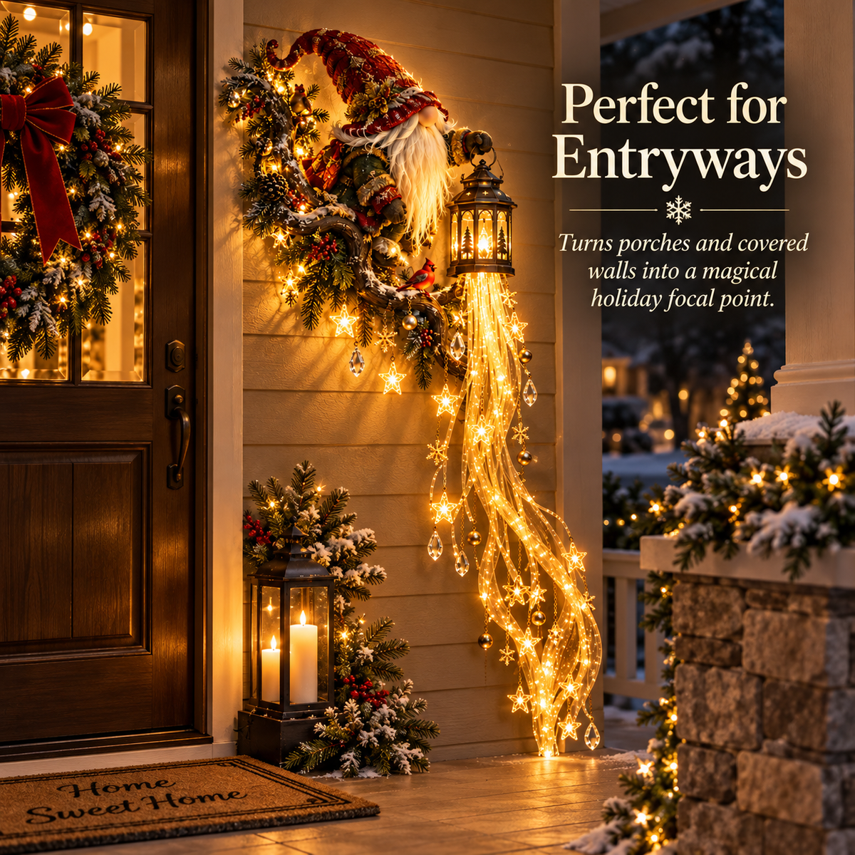 🔥 Last Day 49% OFF🎄 Gnome Lanternfall Wall Light™ – Long Cascading Christmas Wall Decor 🏮