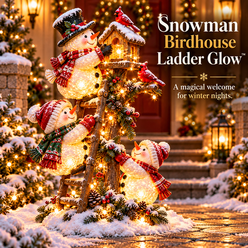 ☃️ Snowman Birdhouse Ladder Glow™ – Lighted Christmas Porch & Yard Decor