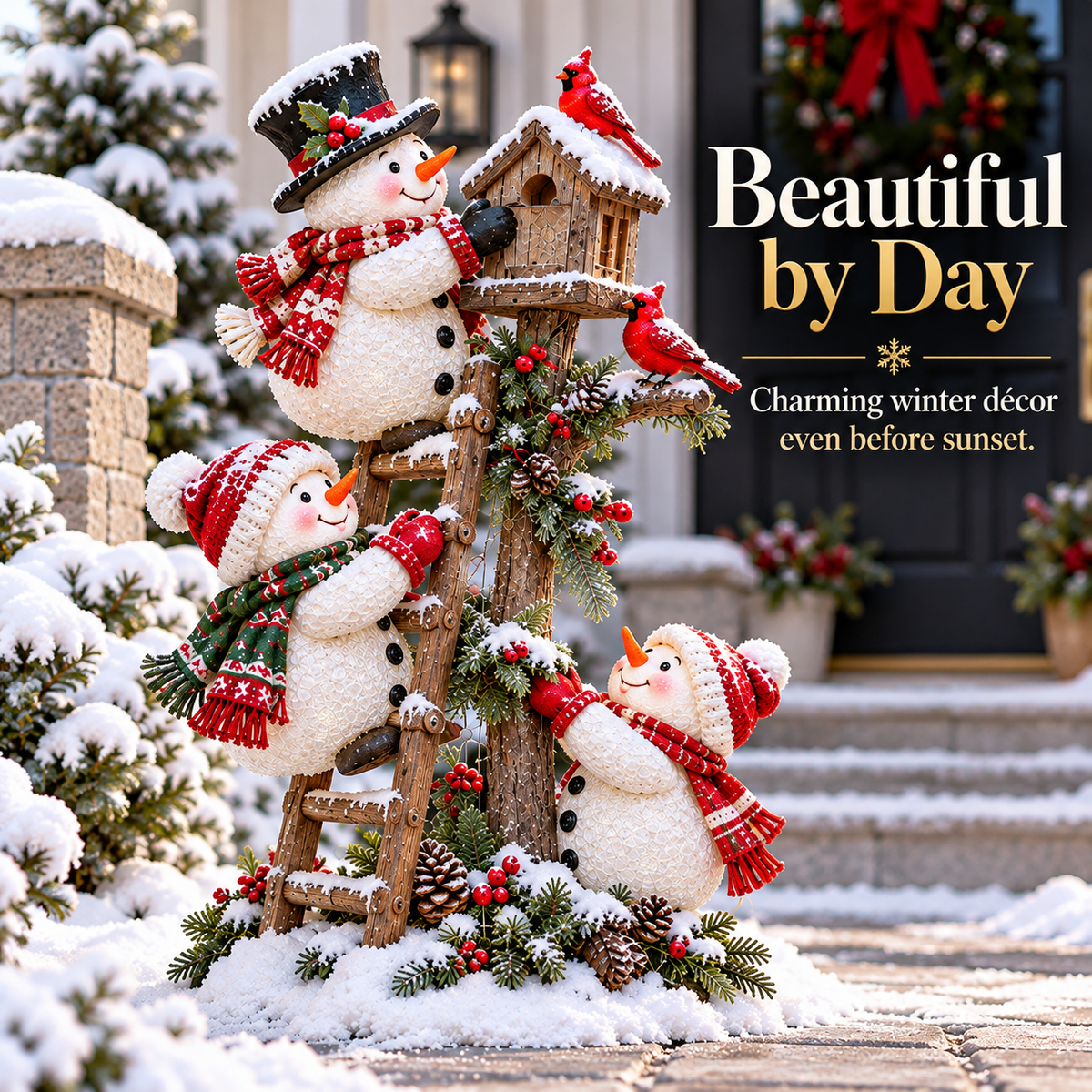 ☃️ Snowman Birdhouse Ladder Glow™ – Lighted Christmas Porch & Yard Decor
