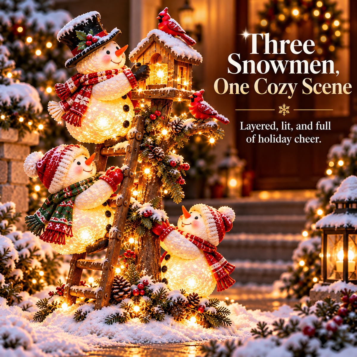 ☃️ Snowman Birdhouse Ladder Glow™ – Lighted Christmas Porch & Yard Decor