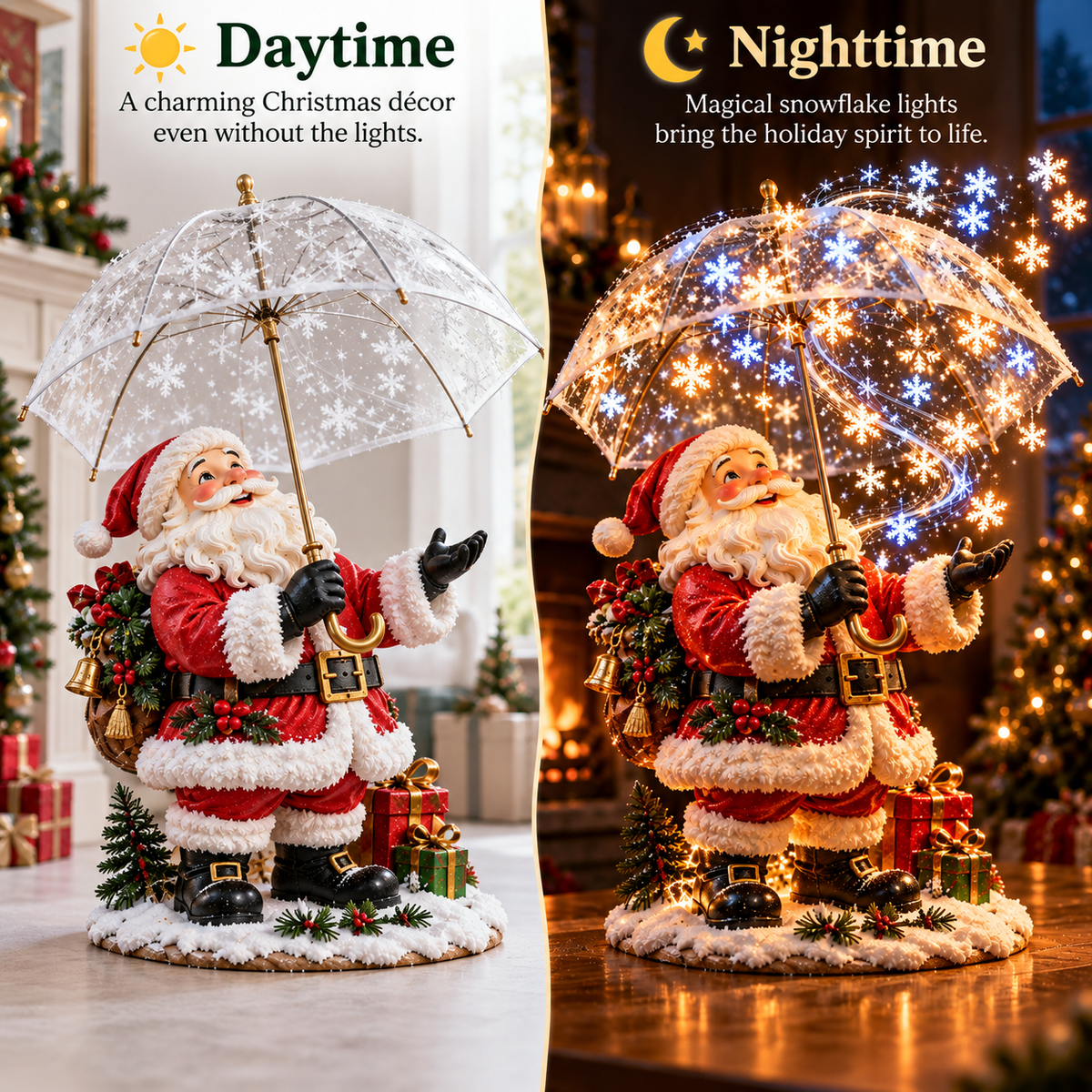 🎅✨Last Day 49% OFF✨❄️ Santa’s Magical Snowfall Umbrella™ – Lighted Christmas Tabletop Decor