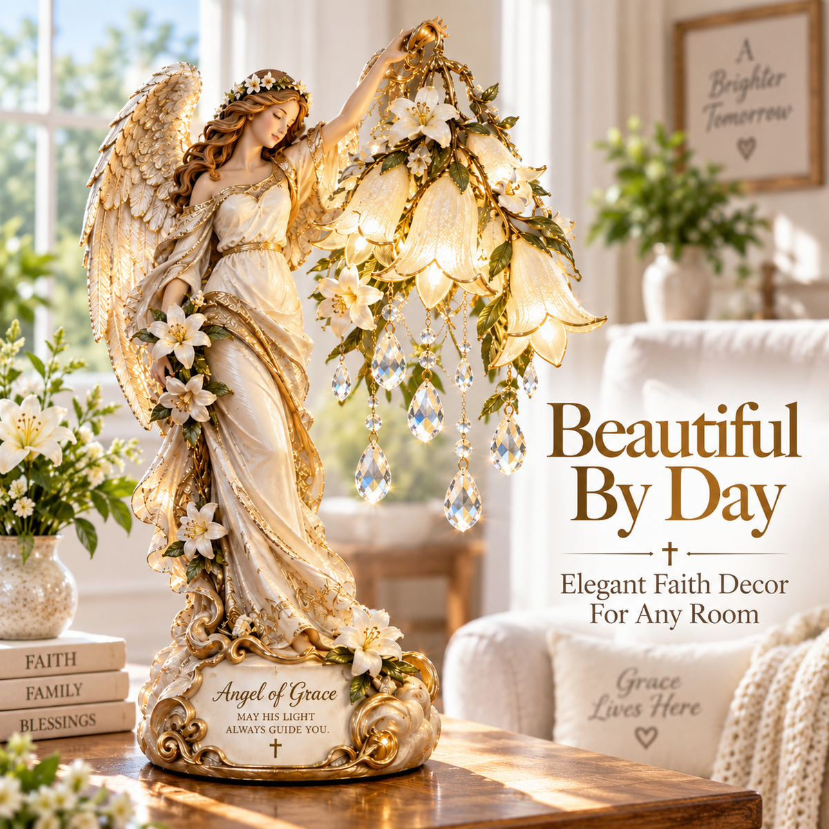 ✨ Angel of Grace™ Lighted Lily Crystal Blessing Lamp – Christian Faith Gift 🙏