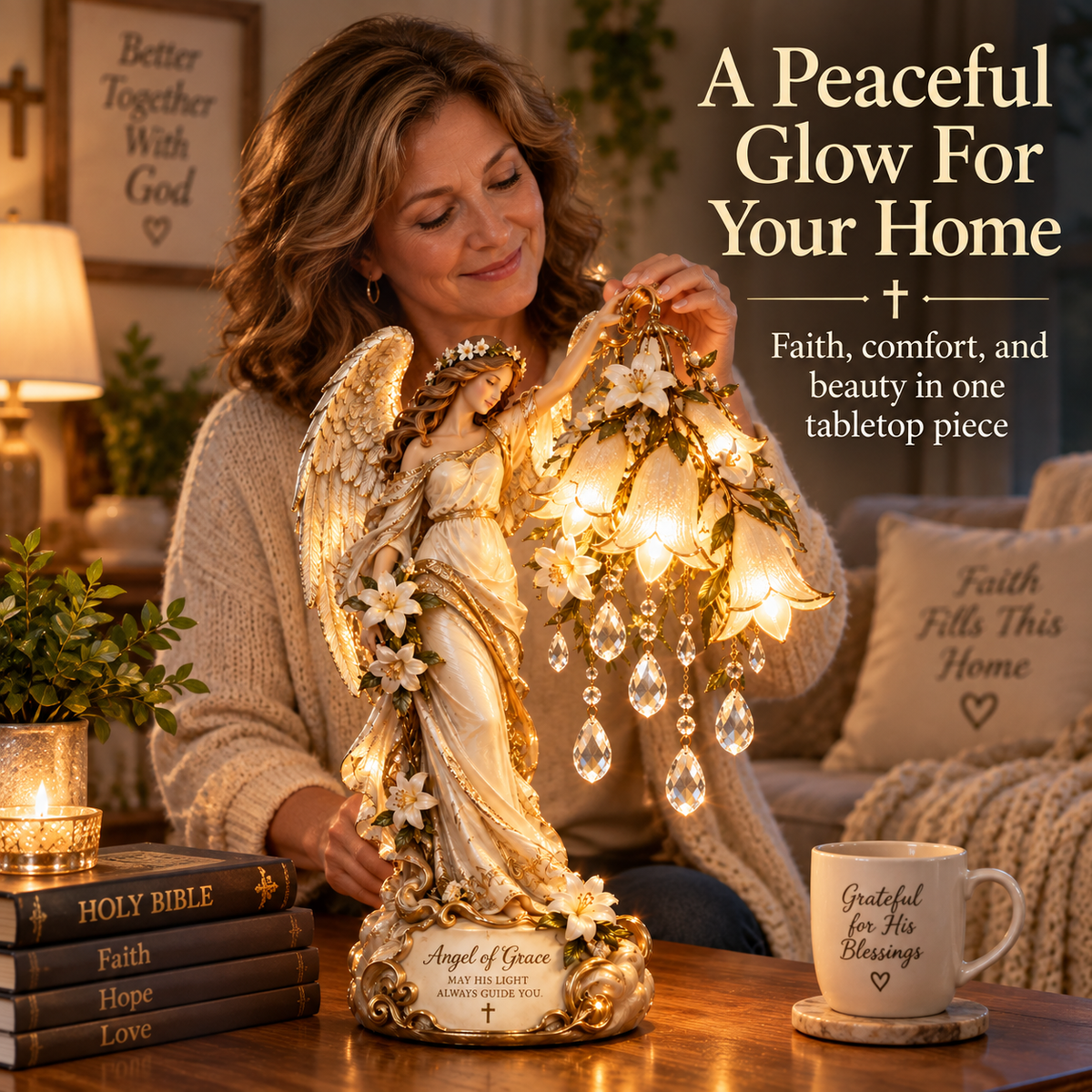 ✨ Angel of Grace™ Lighted Lily Crystal Blessing Lamp – Christian Faith Gift 🙏