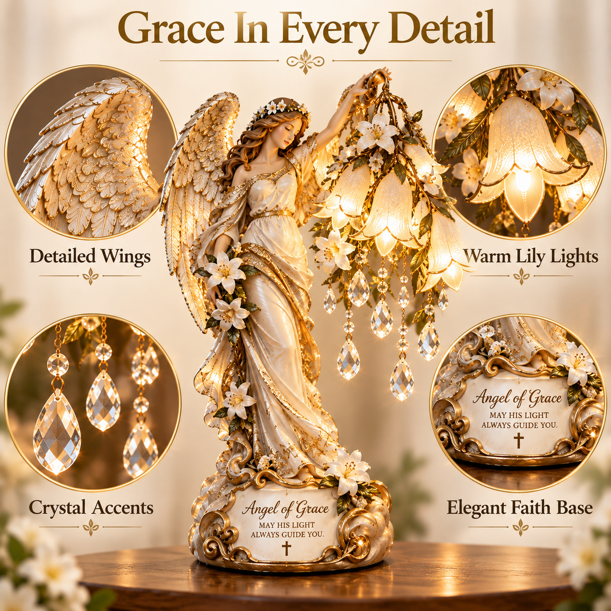 ✨ Angel of Grace™ Lighted Lily Crystal Blessing Lamp – Christian Faith Gift 🙏