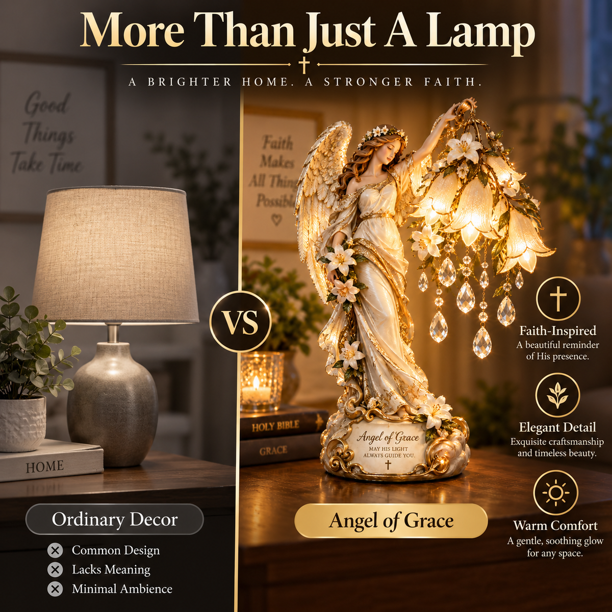 ✨ Angel of Grace™ Lighted Lily Crystal Blessing Lamp – Christian Faith Gift 🙏