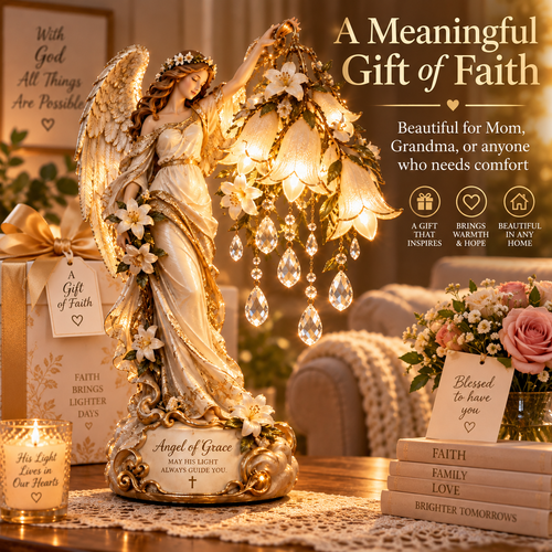 ✨ Angel of Grace™ Lighted Lily Crystal Blessing Lamp – Christian Faith Gift 🙏