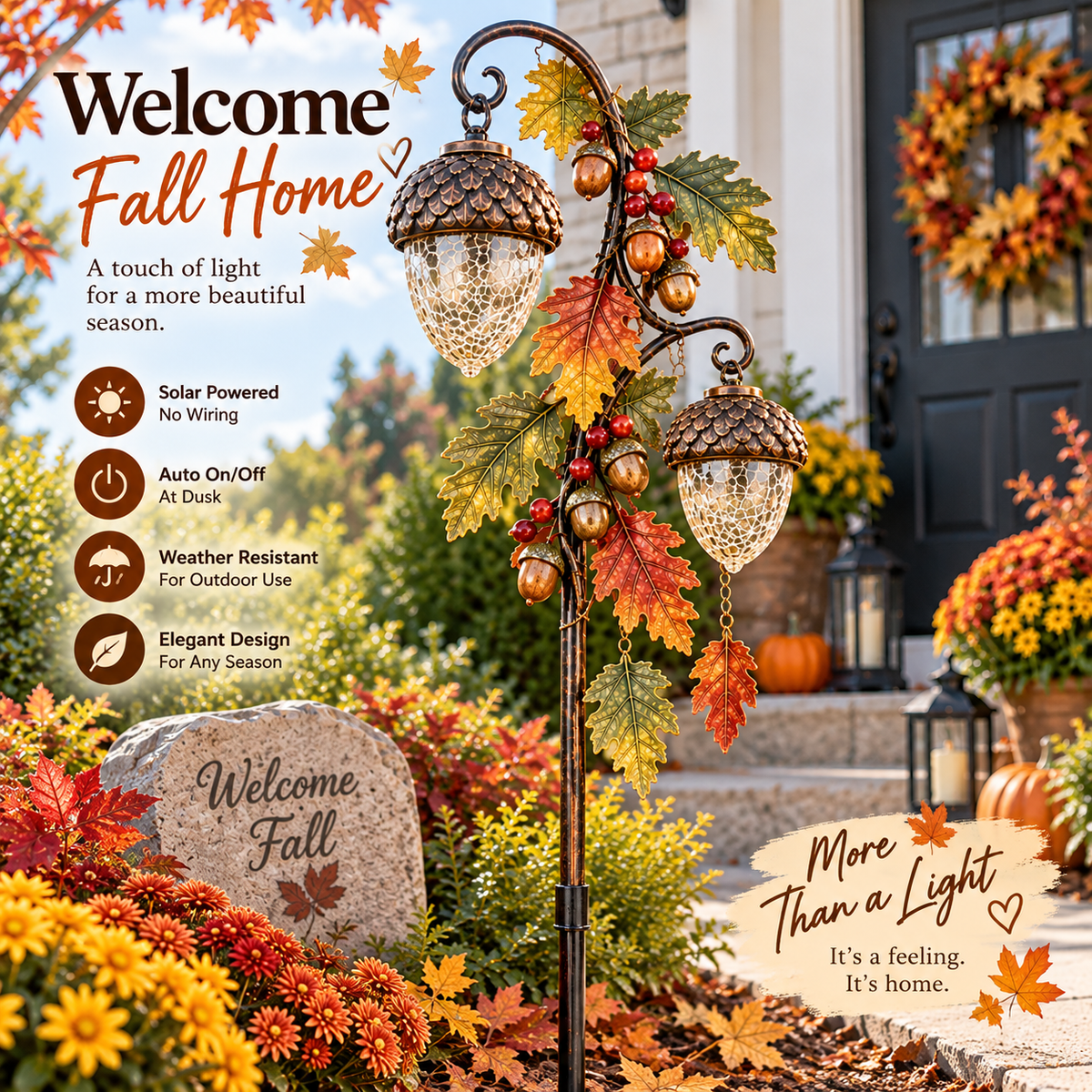 ✨ Last Day 49% OFF✨🍁 Autumn Acorn Glow™ – Solar Double Acorn Garden Stake Light