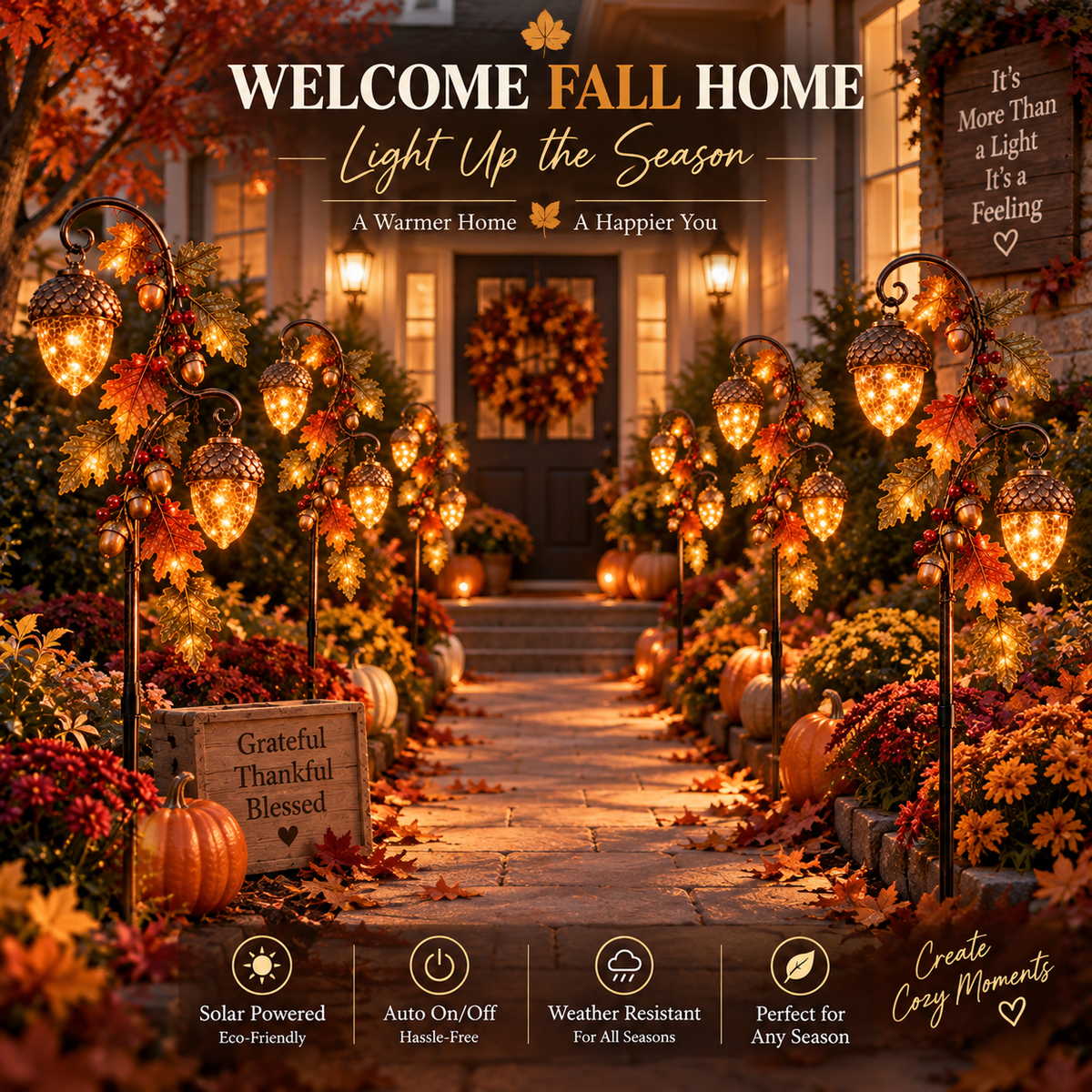 ✨ Last Day 49% OFF✨🍁 Autumn Acorn Glow™ – Solar Double Acorn Garden Stake Light