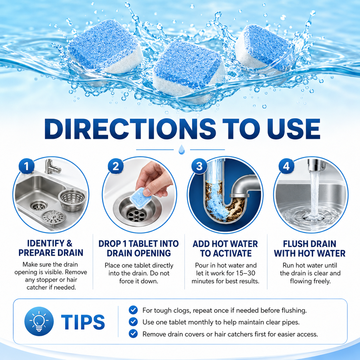 🥳SUMMER HOT SALE🥳💞50K+ SOLD!🔥Drain Cleaning Tablets for Sinks, Showers & Washing Machines