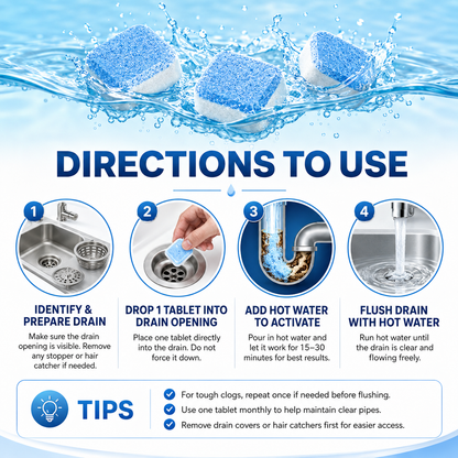🥳SUMMER HOT SALE🥳💞50K+ SOLD!🔥Drain Cleaning Tablets for Sinks, Showers & Washing Machines