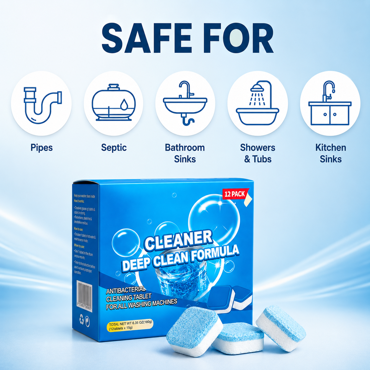🥳SUMMER HOT SALE🥳💞50K+ SOLD!🔥Drain Cleaning Tablets for Sinks, Showers & Washing Machines