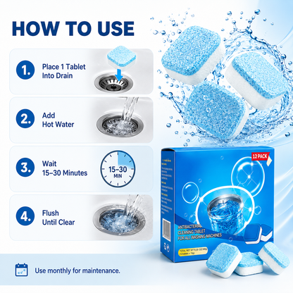🥳SUMMER HOT SALE🥳💞50K+ SOLD!🔥Drain Cleaning Tablets for Sinks, Showers & Washing Machines