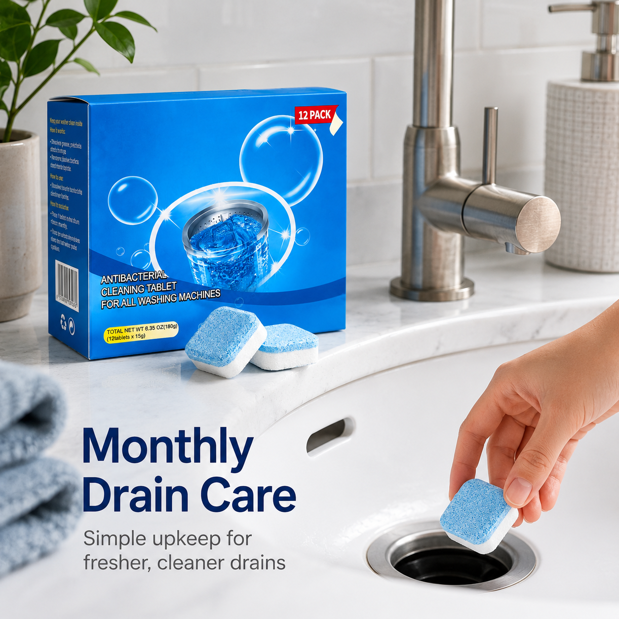 🥳SUMMER HOT SALE🥳💞50K+ SOLD!🔥Drain Cleaning Tablets for Sinks, Showers & Washing Machines