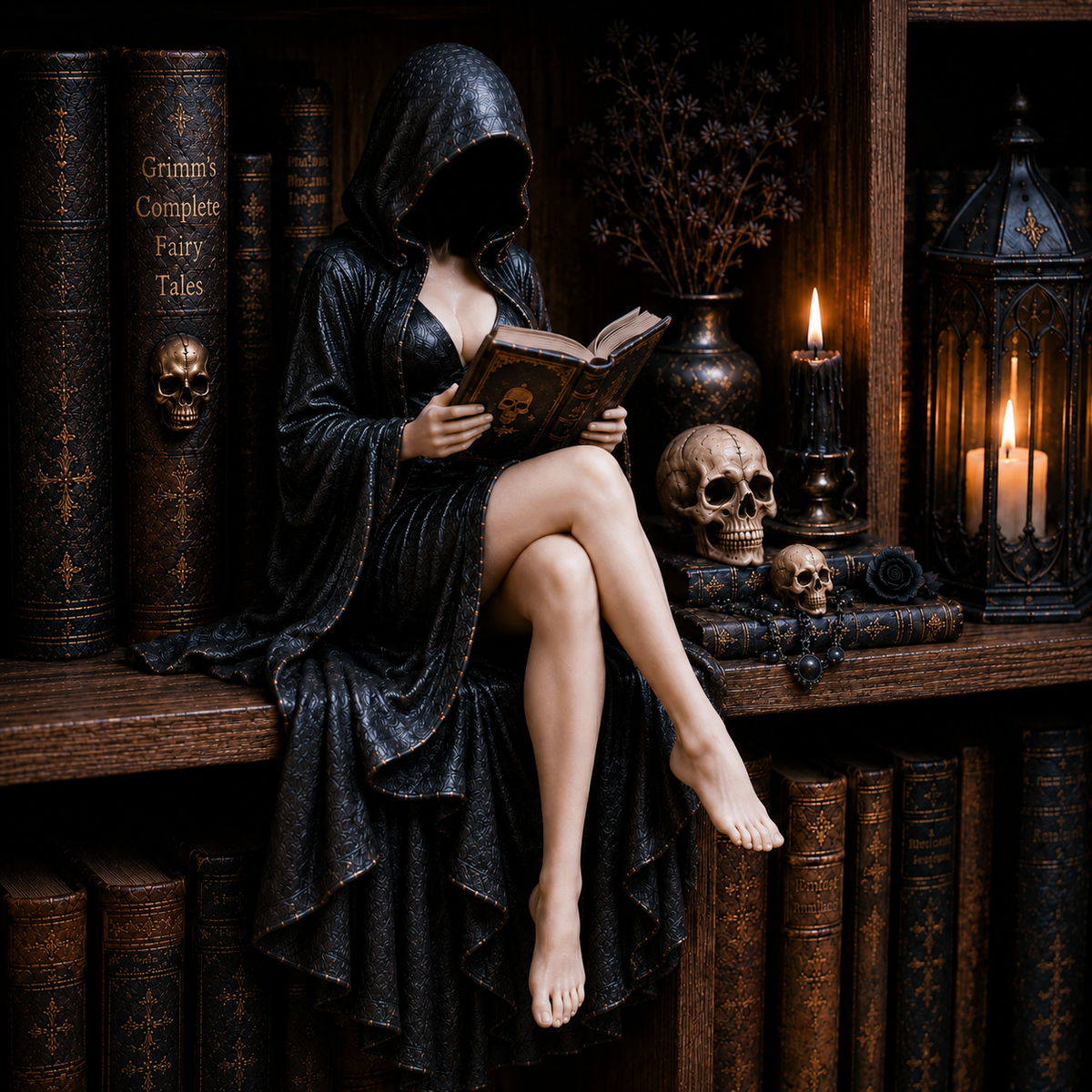 Gothic Hooded Reader Figurine – Dark Academia Bookshelf Decor