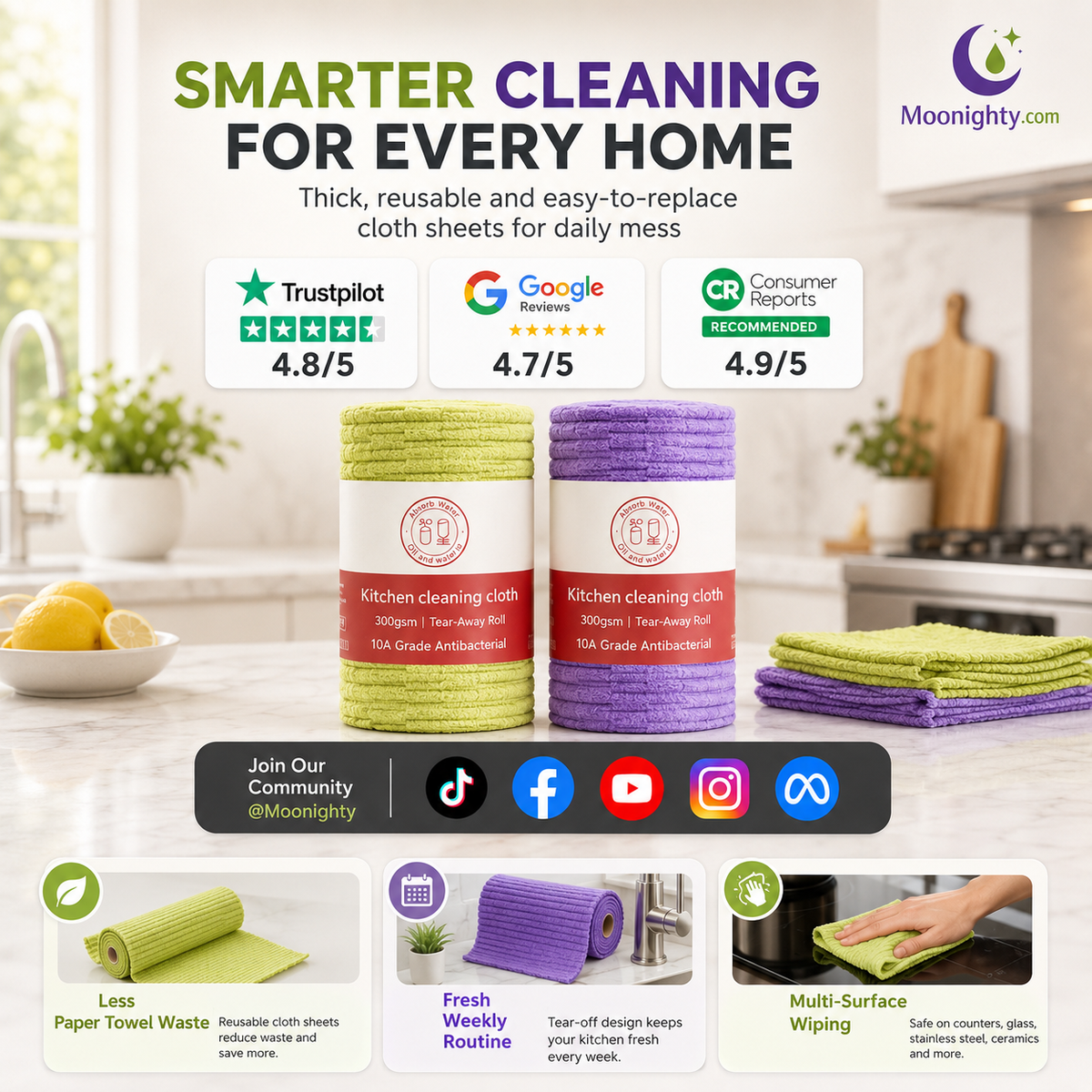 🗞️Multipurpose Reusable Tear-Off Cleaning Cloth Roll