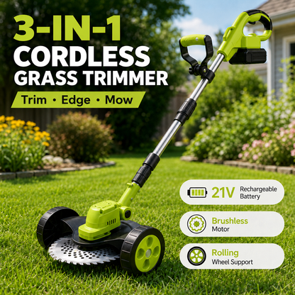 21V Cordless 3-in-1 Grass Trimmer & Mini Mower